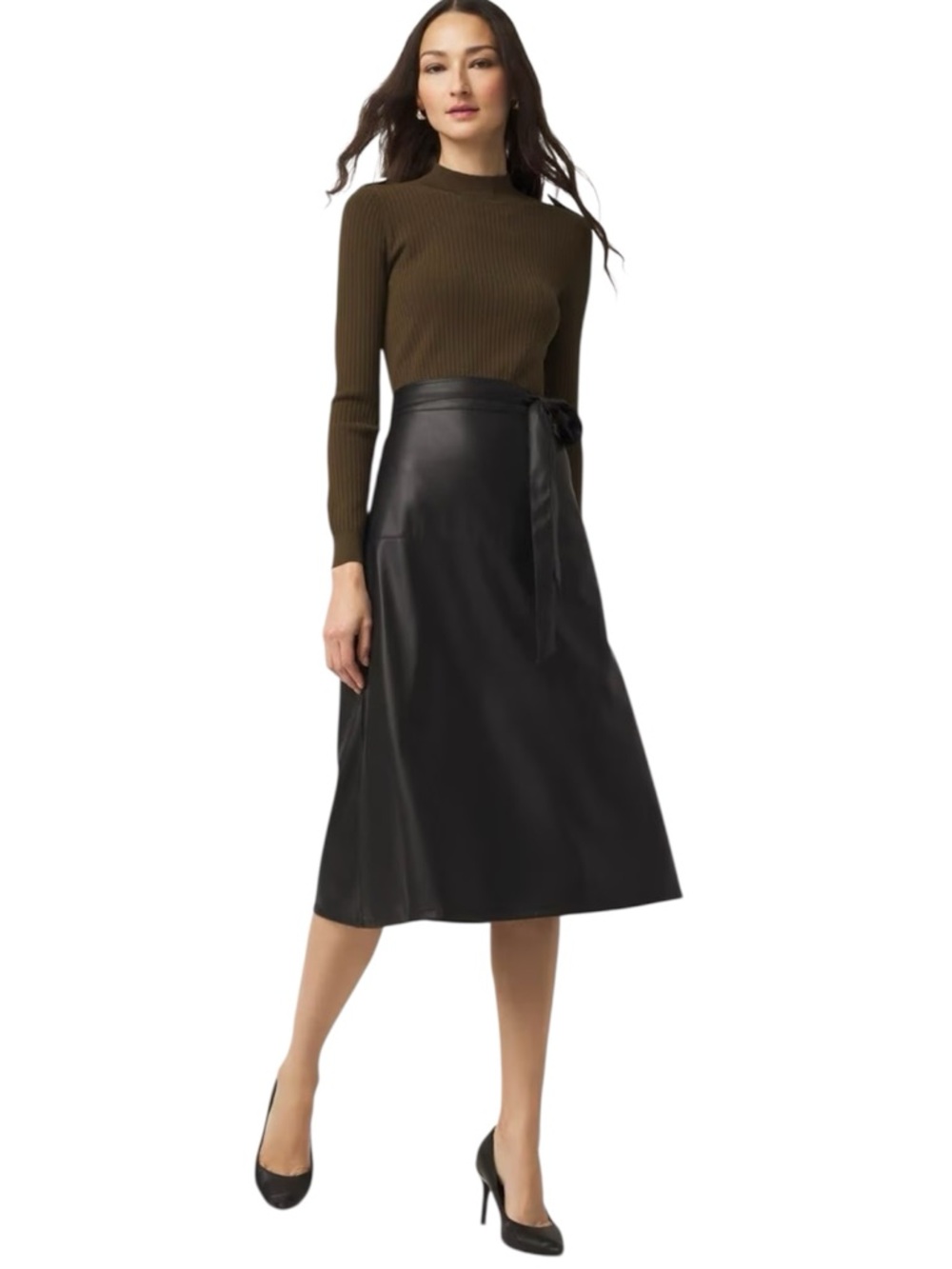 White House Black Market Mock Neck Faux Leather Midi Dress